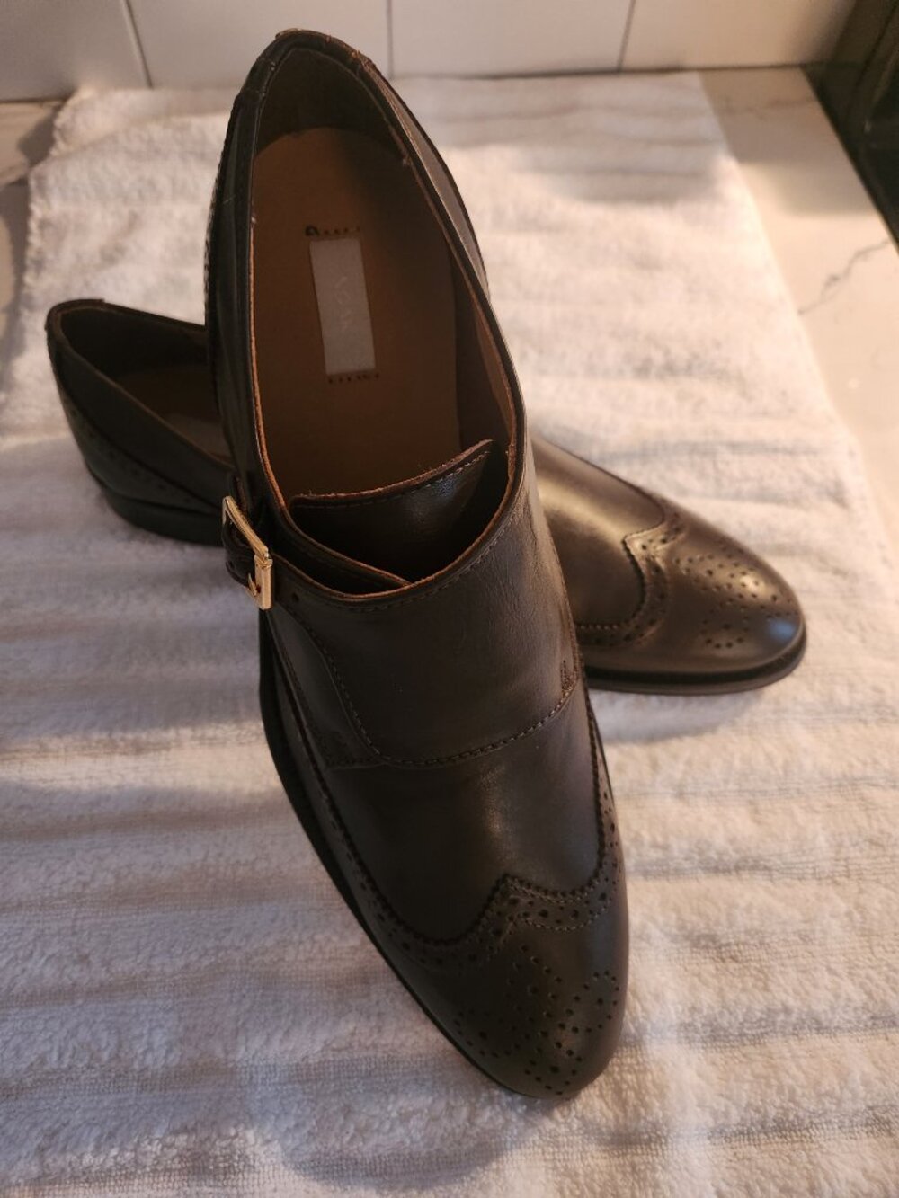 Noak Men Brown Leather Single Monk Strap Wingtip Brogue 10 43